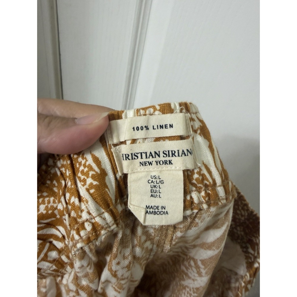 Christian Siriano 100% Linen Mustard Wide Leg Palazzo Pants Sz L Floral Boho - Picture 5 of 5